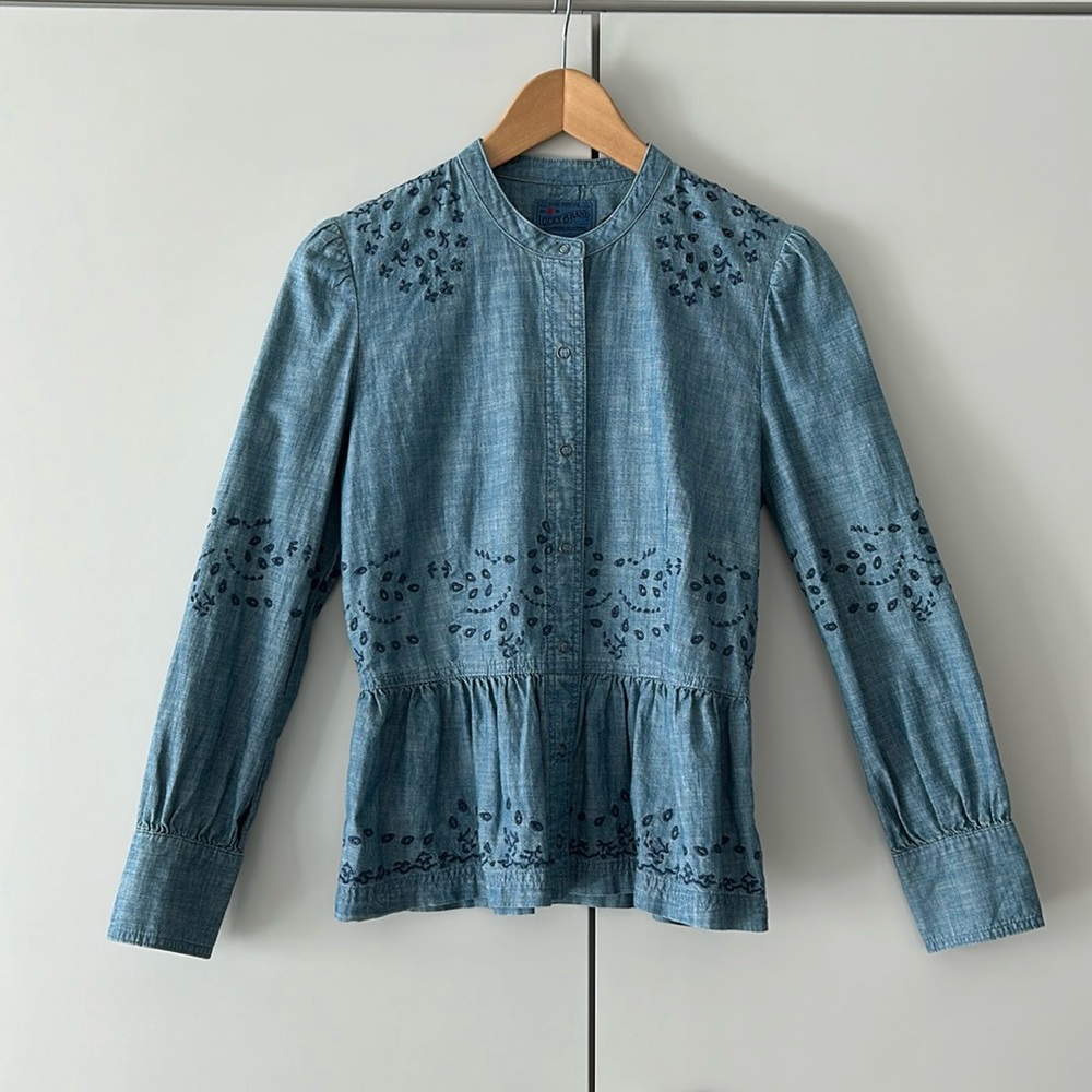 Lucky Brand Eyelet Chambray Snap Front Blouse